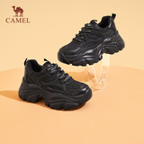 骆驼（CAMEL）老爹鞋女运动拼接鞋面厚底休闲鞋 L24S283622 黑色（四季款） 38