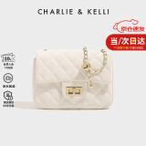 CHARLIE&KELLI CK品牌包包女包单肩包女士2024新款菱格链条小方包斜挎包 白色【京仓配送 赠礼袋 】