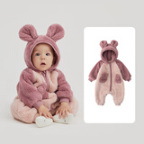 papa爬爬秋冬新款男女宝宝动物造型爬服抱抱绒连体衣婴儿保暖哈衣 粉色 80cm