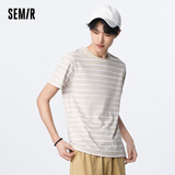 森马（Semir）短袖T恤男夏季时尚经典条纹圆领上衣日常简约装修身 咖白色调00351 170/88A/M