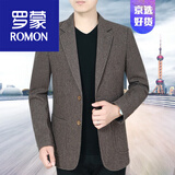 罗蒙（ROMON）春秋单件爸爸装男士西装中年人羊毛休闲便西服大码中老年外套 灰咖啡 L 175(140斤-155斤穿)