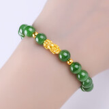 豆蔻时光8mm和田玉无黑碧玉手串黄金财福貔貅金镶玉石手链礼物男女士款