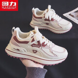 回力女鞋休闲鞋女2025新款秋冬季潮流舒适软底百搭厚底皮面运动老爹鞋 铁锈红【加绒款】 37