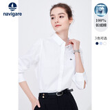 Navigare小帆船春秋款全棉净色长袖衬衫女亲肤通勤休闲衬衣2313004501 M