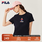 FILA 斐乐女装官方女士短袖T恤夏季休闲运动内搭t恤运动上衣 传奇蓝-F51W328152FNV M （165/84A/M）