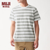 无印良品 MUJI 男式 印度棉天竺编织 粗条纹短袖T ABB02A0S 灰色X横条 S