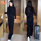 德莉娅小个子时尚西装套装女装短款2026秋季新款职业气质西服外套两件套 黑色套装 M 【建议85-100斤】