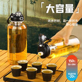 LOCKZI吨桶吨耐高温100度食品级开水防摔茶水分离玻璃泡茶杯大容量水杯 [茶网+杯套] 1500ml 高硼硅防爆