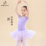 铁箭（TIEJIAN）舞蹈服女童秋冬练功形体服儿童连体蓬蓬裙芭蕾舞演出培训班跳舞裙 浅紫色短袖 110