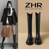 ZHR骑士靴女时尚V口显瘦长筒靴女不过膝百搭女靴 CQ12 黑色 35 