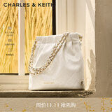 CHARLES&KEITH迷你菱格流浪包单肩斜挎双肩包包女包生日礼物CK2-60782390 Cream奶白色 S