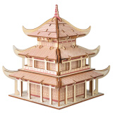 玩控 3d木质拼插立体拼图中国传统古代建筑拼装房子木制模型手工diy 岳阳楼