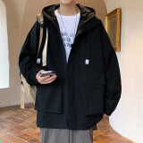 顶峰保罗（Dingfengbaoluo）夹克外套男春季宽松潮ins连帽工装户外冲锋上衣MYY726黑色3XL