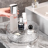 佳立方高颜值旋转托盘化妆品收纳盒桌面梳妆台置物架无银边透明银1个