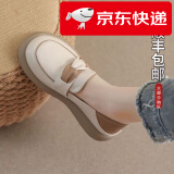 百丽踏休闲乐福鞋女2春秋新款软底单鞋平底浅口孕妇鞋软底皮鞋一脚蹬女 杏色 37