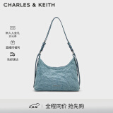 CHARLES&KEITH褶皱油蜡皮手提单肩腋下包女生日礼物CK2-40271360 Denim Blue深牛仔蓝色 M