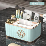 创意纸巾盒客厅茶几多功能遥控器收纳摆件餐桌家用办公室桌面收纳 轻奢绿收纳盒【拖纸弹簧】