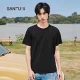 三福2025夏季新款短袖t恤男女圆领纯色上衣情侣款白色休闲打底衫 圆领-黑色 L