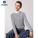 纳维凯尔意大利小帆船女士全羊毛通勤弹力圆领毛衣2334004503 灰 S 