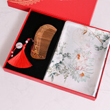 杭丝路真丝丝巾女梳子礼盒围巾生日礼盒妈妈实用礼物送长辈 春日绽放