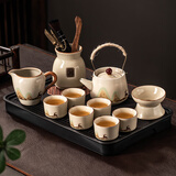 瓷牌茗茶具 汝瓷茶具泡茶器全套家用功夫茶具办公室送人茶道瓷器整套 鹿过山丘提梁壶10件+茶道+观云盘