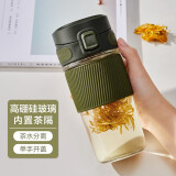 私家良品（cica） 玻璃水杯男女泡茶杯茶水分离办公室咖啡杯便携高颜值水杯子夏季 森林绿-（直饮款+带茶隔） 460ml