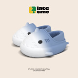LATE TIME渐变鲨鱼儿童棉拖鞋男童包跟冬季室内保暖防滑女童宝宝毛绒拖鞋冬 白蓝 内长15cm 【150】适合脚长约14cm
