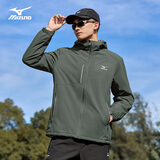 美津浓（MIZUNO）户外夹克男连帽梭织透气情侣锋衣加绒加厚加棉外套男上衣