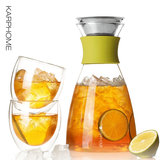 karphome耐高温凉水壶冷水壶耐热双层水杯家用果汁壶水具套装花茶壶大容量 一壶+两杯+绿色硅胶圈 1500mL