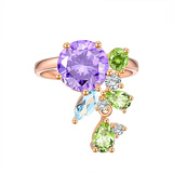 JOLEE戒指女S925银时尚天然紫水晶彩宝饰品指环均码送女生礼物一物一证