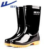 回力雨鞋男高筒防水鞋户外雨天耐磨胶鞋不易滑雨靴套鞋827黑色中筒40