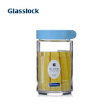Glasslock韩国进口积木式储存罐零食杂粮厨房储物罐家用收纳罐防潮冰箱侧门 圆形天空蓝600ml