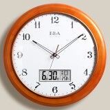 BBA客厅创意钟表实木万年历现代简约卧室石英钟 Q1402LED梨木35cm