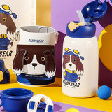杯具熊（BEDDYBEAR）四叶草儿童保温杯四盖三用吸管水杯316不锈钢学生杯子630ML摩登狗
