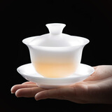 不拙单丽华羊脂玉茶杯白瓷敬茶碗单个生日中秋节礼物薄胎茗缘三才盖碗