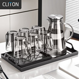 CLITON玻璃杯耐高温水杯家用9件水具套装客厅带把手泡茶杯杯子带杯架