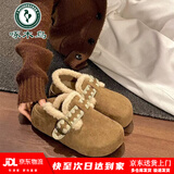 啄木鸟厚底内增高加绒全包勃肯鞋毛毛鞋女2025新款冬保暖低帮雪地靴棉鞋 卡其色 37 (235mm)