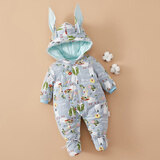 棉谷朵婴儿棉花连帽包脚连体衣秋冬款新生儿外出服哈衣保暖棉袄宝宝棉服 田园蓝 73码（适合6-9个月）