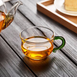 美斯尼 茶杯品茗杯小茶杯双层玻璃杯子功夫茶杯茶具主人杯茶碗泡茶杯 130ml 绿柄杯