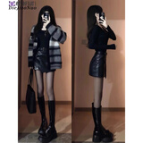 蝶娇诺（DIEJIAONUO）小香风连衣裙子秋季女装盐系穿搭女套装纯欲风御姐气质女神范显瘦 外套+黑色长袖内搭+皮裙+腰带 S