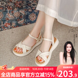 达芙妮官方凉鞋女平底百搭鞋子女2025新款夏季软底舒适一字带凉鞋女 米白色【软底舒适3.5CM】 37