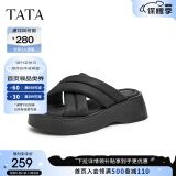 他她（TATA）云朵拖鞋黑色厚底一字带女鞋外穿松糕底凉拖新款WBS01BT3 黑色 36