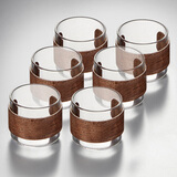 锦格玻璃茶杯带把小号茶杯子功夫茶具泡茶杯子带把耐热透明玻璃杯家用 木环卡扣杯150ml（6只装）