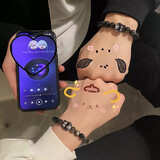 奥斯坦汀黑曜石情侣手串链转运珠银一对情人节生日礼物手环送男女生友老婆 治愈小狗手串-品牌原装礼盒/异地可分开发 情侣款一对