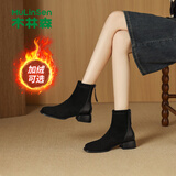 木林森女靴秋冬加绒时装靴后拉链女士马丁靴经典百搭短靴黑色加绒 38 