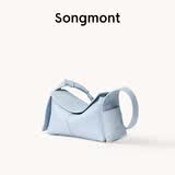 Songmont挂耳系列屋檐包mini设计师款头层牛皮通勤斜挎hobo包 水雾蓝 现货