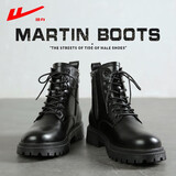 回力马丁靴男秋冬季新款复古英伦风黑色机车皮靴高帮潮工装靴子男 黑色 40