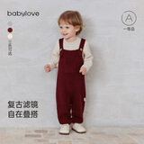babylove【清仓】婴儿背带裤秋冬款毛线裤子宝宝纯色针织裤圣诞保暖连体裤 深砖红 90