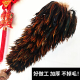 纯手工真鸡毛掸子除尘家用扫灰加厚不掉毛汽车可伸缩加密鸡毛扫 木柄黑花背毛加密下翻70cm不伸缩