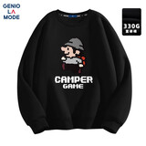 GENIOLAMODE卫衣男士春季圆领无帽潮牌青少年男生时尚套头长袖上衣 黑色 2XL